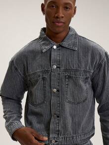 Musero Chaqueta vaquera de rayas de sastre oversize con botones para primavera y verano, solo para ropa de calle - Gris Claro - Ver 2