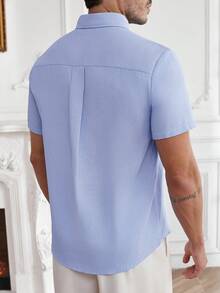 Core Aspect 男士短袖衬衫，男士纯色衬衫，男士翻领衬衫，男士休闲衬衫，适合日常外出、朋友聚会、休闲周末穿着，是送给男友或丈夫的绝佳礼物，INS 热销衬衫 - 藍色 - 查看 2