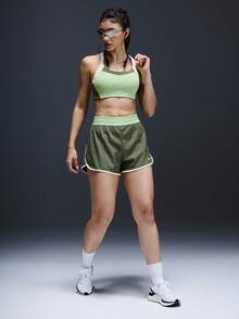 Powerista 女士撞色露脐背心和短裤运动套装 - 綠色 - 查看 7