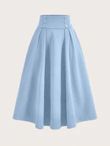 EURMUSE Falda de unicolor elegante para mujer, adecuada para ir al trabajo en verano - Celeste - Ver 8