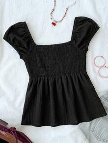 SHEIN Tween Girl Casual Minimalist Comfortable Plaid Back Strap Shirt Summer - Black - View 2