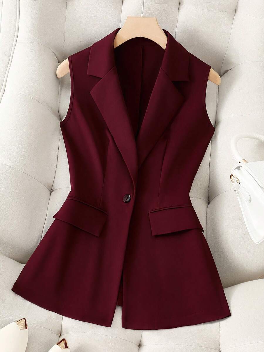 Franclia Women's Burgundy Elegant Goddess-Style Suit Vest, Summer Lightweight Suit Jacket, Spring Women's Lightweight Suit Jacket, Women's Summer Vacation Lightweight Suit Jacket, Women's Valentine's Day Lightweight Suit Jacket, Women's Elegant Lightweight Suit Jacket, Vacation Lightweight Suit Jacket, Women's Casual Lightweight Suit Jacket, Women's Burgundy Lightweight Suit Jacket - Burgundy - View 1