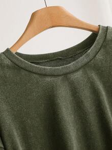 SHEIN CURVE+ 大码女式休闲长袖刺绣雪花水洗圆领宽松套头卫衣秋冬女装/2026/新年 - 軍綠色 - 查看 5