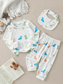3pcs Newborn Infant Unisex Outfit Set - Cute Dinosaur Print Top, Pants And Bib, Soft Textured Fabric, Suitable For Home, Outings, Vacation, Photography, Autumn/Winter Clothing For 0-3 Years Old Baby Boys And Girls Dinosaur Baby Boy Clothes Boy Baby Casual Sets Baby Boy Clothes Baby Boy Clothes Boy Clothes Sets Unisex Fall Baby Outfit Dinosaur Outfit Baby Boy Cozy Pixies Baby Boys Set - Multicolor - View 4