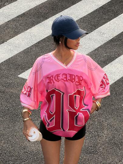 StreetHx Camiseta de manga corta con estampado de letras oversize para mujer de estilo urbano