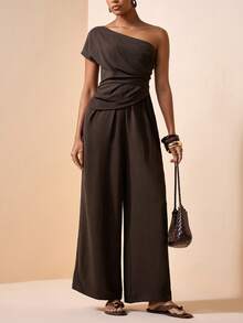 Zivah Bộ jumpsuit màu nâu cà phê, hàng mới về mùa Xuân/Hè 2026, thích hợp cho mùa cưới, lễ hội âm nhạc, lễ Phục Sinh, phong cách miền Tây, Boho, tiệc tùng lấy cảm hứng từ Nashville, đám cưới, buổi tối, hẹn hò, tụ họp, sinh nhật, sinh viên, đi làm, công sở thường ngày. Không tay, hở lưng gợi cảm, nhún eo, có túi thật, ống rộng thoải mái, chất liệu vải có họa tiết. - Cà phê nâu - Xem 10