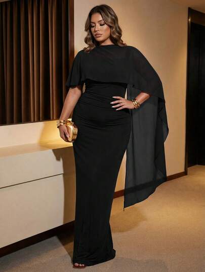 SHEIN BAE Elegant Solid Color Asymmetric Sleeveless Bodycon Dress