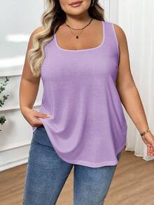 SHEIN CURVE+ 大码女式时尚宽松舒适无袖T恤背心 - 淡紫色 - 查看 5
