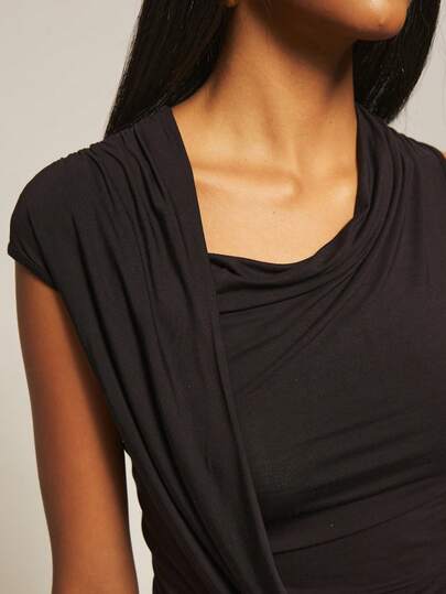 ATUI Studio 女式时尚通勤纯色不对称领裹身上衣