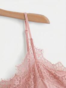 SHEIN Clasi Femmes grande taille Débardeur élégant de couleur unie avec dentelle contrastante - Rose pâle - Voir 4
