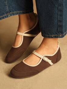 Rosivie 女士时尚百搭通勤简约搭扣平底鞋 - 咖啡棕 - 查看 5