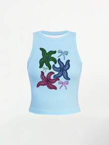 Sundraya 度假休闲红色唇印修身露脐背心 - 彩色 - 查看 3