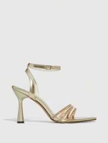 CUCCOO SZL Women's Pointed Toe Rhinestone Buckle Design Fashionable Elegant High Heel Sandals Valentine's Day