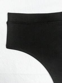 Swim Basics 女士纯色性感比基尼泳裤丁字裤 - 黑色 - 查看 4