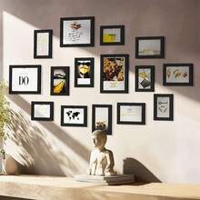15 piezas/set Marcos de fotos para cuadros Marcos de fotos de madera para colgar en la pared Decoración de fotos para el hogar Decoración de boda y fiesta Regalo conmemorativo Decoración del hogar. Solo marco de fotos, sin fotos Regalo de cumpleaños y graduación - Negro - Ver 11