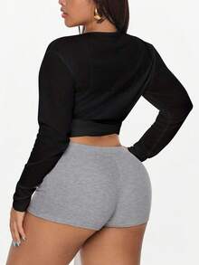 Velisys Bộ đồ hai mảnh nữ tay dài cổ chữ V có thể điều chỉnh, chất liệu vải mỏng nhẹ, thích hợp cho thể thao, thường ngày, yoga, và cả size lớn. - màu đen - Xem 2