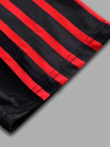 ROMWE MEN Street Life 男士休闲条纹字母印花短袖T恤，夏季 - 黑色 - 查看 3