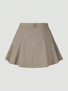 Chiquease Gonna mini a-line a quadri in stile retrò, gonna di moda versatile e snellente - Cachi - Visualizzare 3