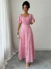 Modelyn Đầm thanh lịch cổ chữ V, tay bồng, eo xếp ly, màu hồng, thích hợp cho mùa hè. - Hồng - Xem 7