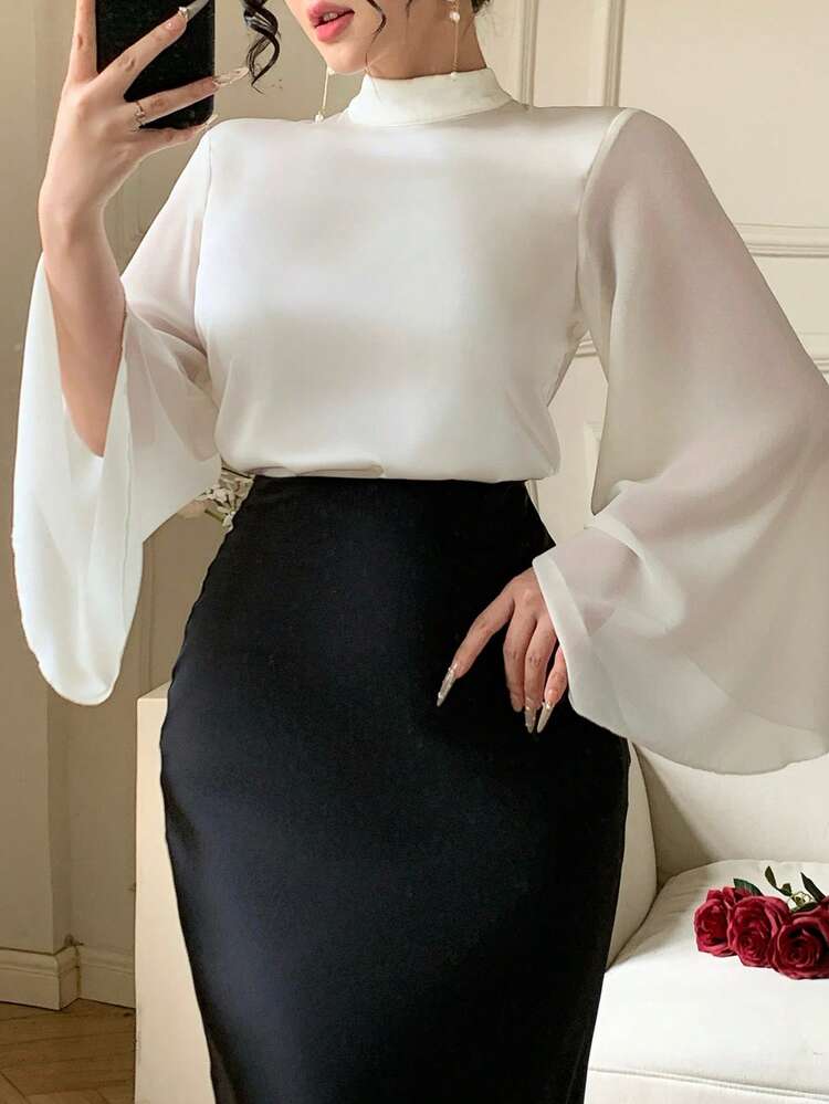 3/4 Sleeve Blouse, Luxurious High-End Generous Elegant Shirt Long Sleeve