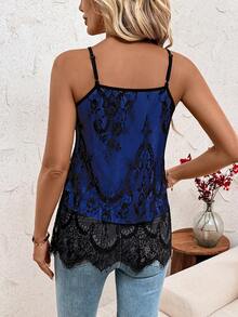 SHEIN Clasi 优雅性感黑色蕾丝吊带背心，女士款 - 寶藍色 - 查看 2
