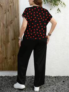 EMERY ROSE Bộ 2 món dành cho nữ cỡ lớn, kiểu dáng thường ngày, in hình trái tim, phối màu tương phản, phù hợp cho mọi mùa. - Nhiều màu - Xem 2