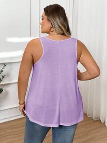 SHEIN CURVE+ 大码女式时尚宽松舒适无袖T恤背心 - 淡紫色 - 查看 2