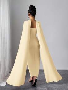 Modelyn 女士优雅收腰超长连衣裙 长款晚礼服 - 鵝黃色 - 查看 3