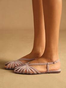 Rosivie Sandal nữ đế bằng mũi vuông màu vàng ánh kim bằng chất liệu PU, kiểu dáng thường ngày, thời trang và thoải mái, phù hợp cho cả đi biển và đi chơi. - Màu Hồng baby - Xem 3
