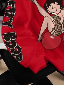 Betty Boop x SHEIN Áo sweatshirt cổ tròn in chữ và hình hoạt hình dành cho nữ, kiểu dáng thường ngày, thích hợp cho mùa thu. - trắng - Xem 4