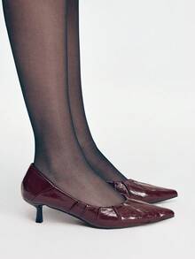 Mnmlis Burgundy Crocodile Embossed Pointed Toe High Heels, Retro British Style Niche Embossed Genuine Leather Shoes, Minimalist Commuting Versatile, Elegant Pointed Toe Design, Office/Date Sophisticated, Matte Luxurious Texture, French Niche High-End, Soft Leather Comfortable Not Tired Feet, Autumn/Winter Retro Style Footwear Valentine's Day - Burgundy - View 5