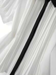 GlowEve CURVE Plus Size Women's Black & White Contrast Pleated Elegant Blouse, Suitable For Commuting And Business Wear - Black and White - View 3