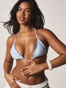 MISSGUIDED 扇形边三角比基尼上衣，系带露背吊带夏季沙滩泳装 - 藍色 - 查看 5