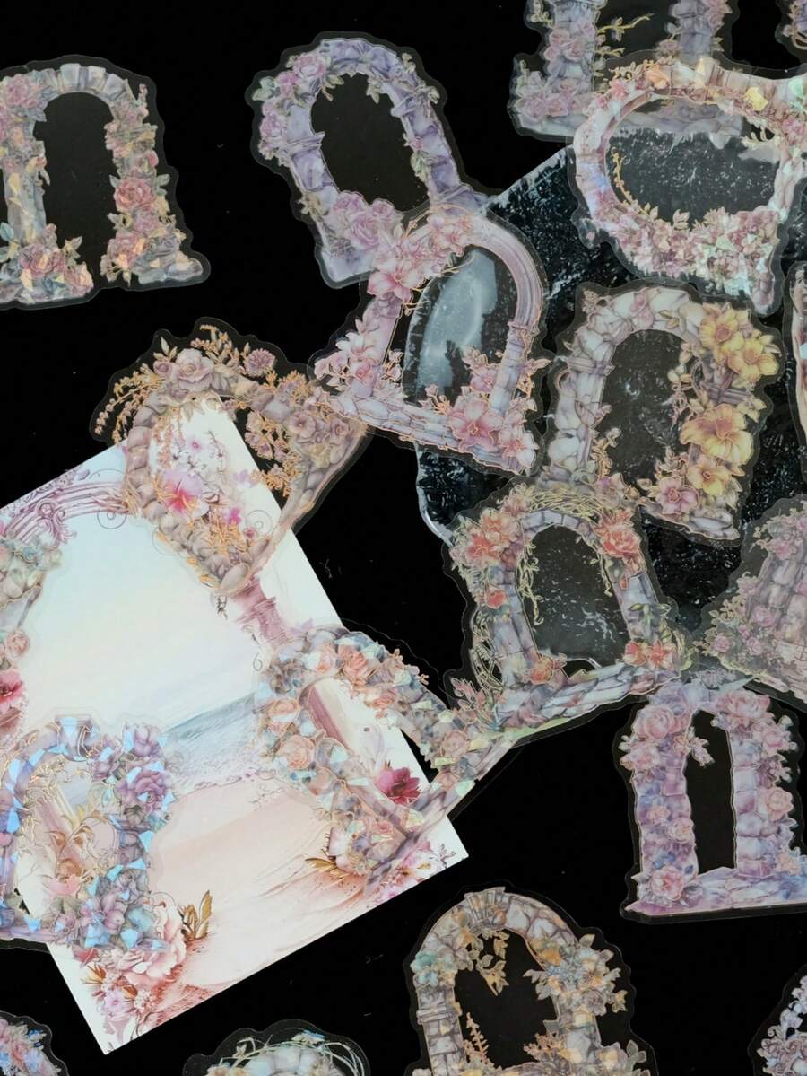 30 szt./zestaw naklejek na framugę drzwi Flower Manor – wzór retro kwiatowy, materiał do samodzielnego pisania w dzienniku – tłoczenie laserowe na gorąco - Wielokolorowe - Zobacz 1