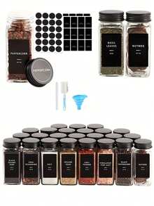 12个/24个装玻璃调料罐，带密封盖和标签，4盎司方形空罐，调味料储存瓶，带标签，厨房小工具，最便宜的商品 - 黑色 - 查看 1