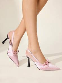CUCCOO CHICEST Women's Pointed Toe Buckle Design Bow Decor Elegant High Heels For Daily Commute Valentine's Day - Baby Pink - View 1