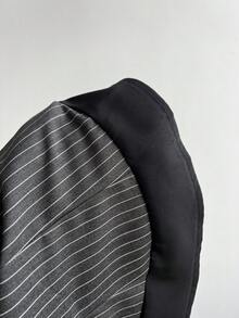 SHEIN Unity Women's Casual Black Patchwork Grey Striped Slim Fit Short Sleeve Minimalist Shirt - Black - View 6