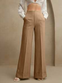 Anewsta 女士优雅阔腿裤，时尚宽松版型，适合圣诞节、感恩节以及春夏商务休闲装扮。 - 卡其色 - 查看 7