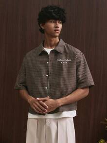 TOKVUE Áo sơ mi nam tay ngắn in họa tiết kẻ caro, cài cúc phía trước, thêu họa tiết, Áo sơ mi nam tay ngắn, Áo sơ mi nam dáng ngắn cài cúc, Áo sơ mi nam dáng rộng, Áo sơ mi nam thường ngày - Nhiều màu - Xem 4