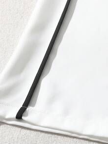 GlowEve High Waist Wide Leg Pants With Black Side Stripe And Metal Buckle, French Minimalist Style, Draping Effect, Slimming, Ankle Length For Commuting - White - View 4