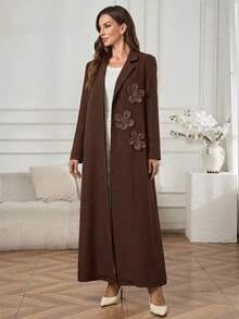 Al Najma Elegant Commuter 3D Floral Decor Blazer Style Robe - Brown - View 5