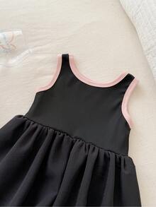 SHEIN Baby Girl Summer Black And Pink Contrasting Round-Neck Sleeveless Puffy Princess Dress. - Black - View 6