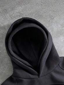 PAVTROS 男士休闲双帽拼接连帽衫，街头风，宽松版型，印花图案，情侣装，朋友装，表达爱意，街头风格，情侣款，结构设计，刺绣图案，双层帽子 - 深灰色 - 查看 3