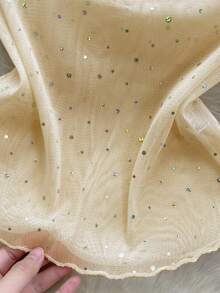 GlowEve Sheer Sequin Mesh Long Sleeve Women Top - Light Yellow - View 5