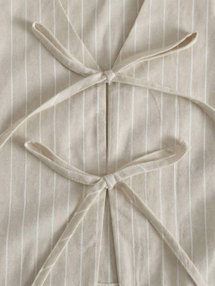 SHEIN LMoss Kids 2pcs/Set Tween Girls' Casual Minimalist Comfortable Round Neck Sleeveless Tie Bow Camisole And Shorts Set - Apricot - View 6