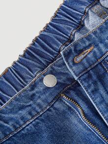 SHEIN Tall CURVE Jeans casuales y versátiles de talla grande para mujer, con bolsillos y pierna ancha - Azul lavado oscuro - Ver 3