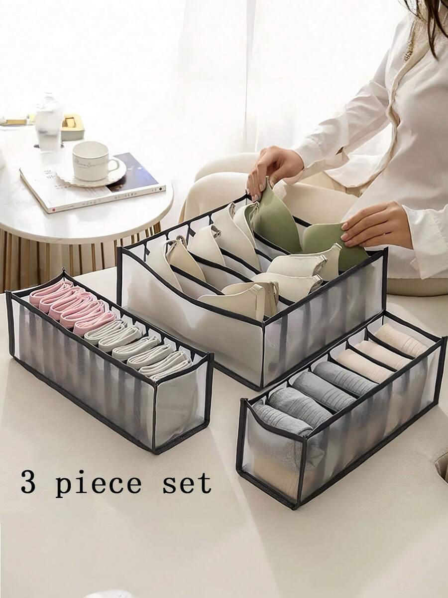Black Mesh Underwear Organizer Drawer Divider Multifunctional Closet Storage Box See Through Design Foldable Space Saving Solution - Black - View 1