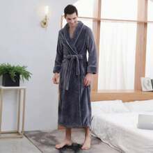 SHEIN Basic living 超柔软珊瑚绒浴袍 - 速干、不掉毛、透气 | 男女皆宜 | 时尚设计 | 秋冬情侣睡衣 - 彩色 - 查看 14
