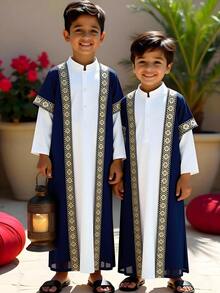 2pcs/Set Young Boys Short Sleeve Jacket And Long Sleeve Half-Placket Shirt Set - Multicolor - View 1