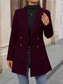 EMERY ROSE Áo khoác nữ cổ phẳng tay dài cài nút phía trước màu trơn đơn giản thường ngày - Màu Đỏ Sâu - Xem 6